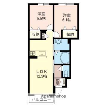 アビタシオンⅡ(2LDK/1階)の間取り写真