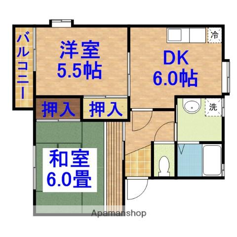 アミューズタウンE(2DK/2階)の間取り写真