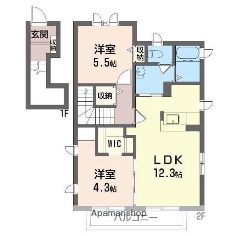 レフィナードB(2LDK/2階)の間取り写真