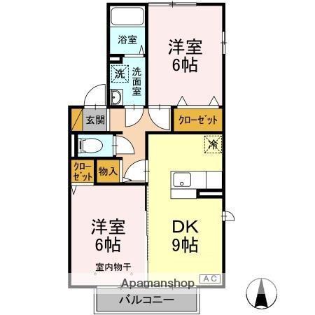 メゾンクレールD(2DK/2階)の間取り写真