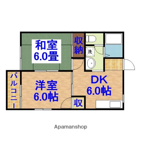 グランディール小倉B(2DK/2階)の間取り写真