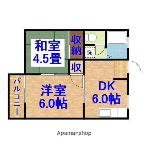サニーグリーンウッドB(2DK/2階)の間取り写真