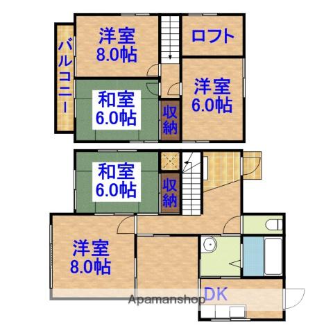 内房線 五井駅 バス乗車時間：4分 宗田マタニティクリニックバス停で下車 徒歩15分 2階建 築46年(5DK)の間取り写真