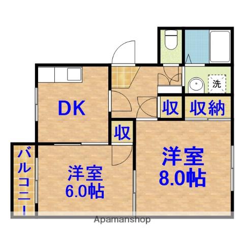 パリジェンヌA(2DK/1階)の間取り写真