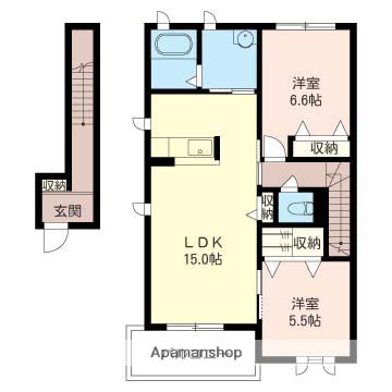 ルシェルクレール D(2LDK/2階)の間取り写真