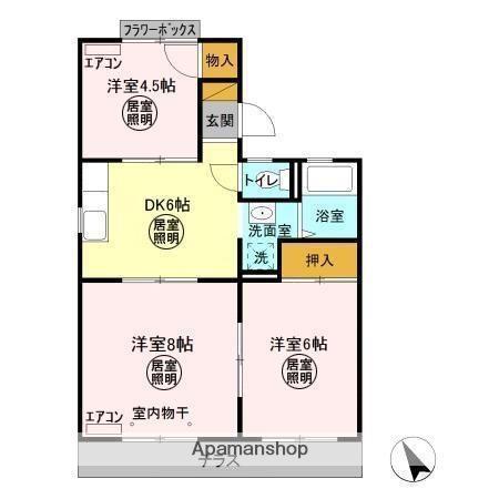 シティウィングC(3DK/1階)の間取り写真