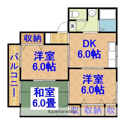 ファインヒルズⅡ(3DK/1階)の間取り写真