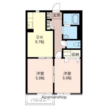 グランヒルズおゆみ野Ⅱ(2DK/2階)の間取り写真