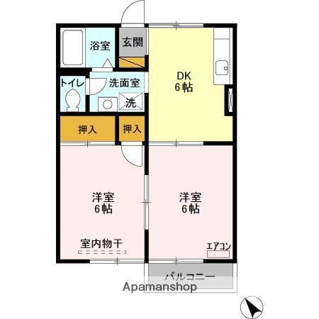 カサ・ド・マールD(2DK/2階)の間取り写真