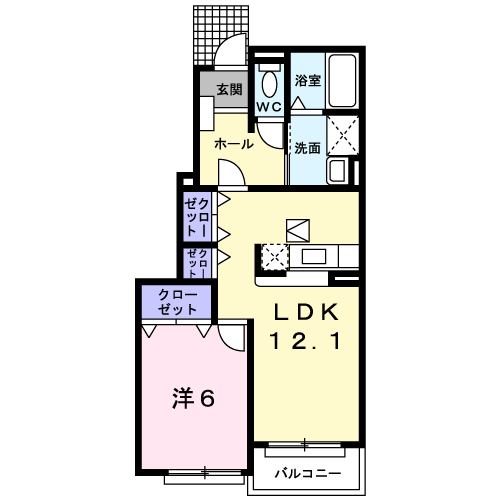 フォーリーフD(1LDK/1階)の間取り写真