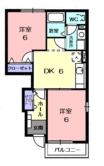 アヴニールⅩⅠ(2DK/1階)の間取り写真