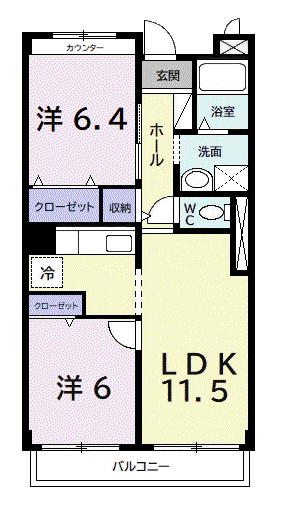 ガーデンプレイスⅡ(2LDK/3階)の間取り写真