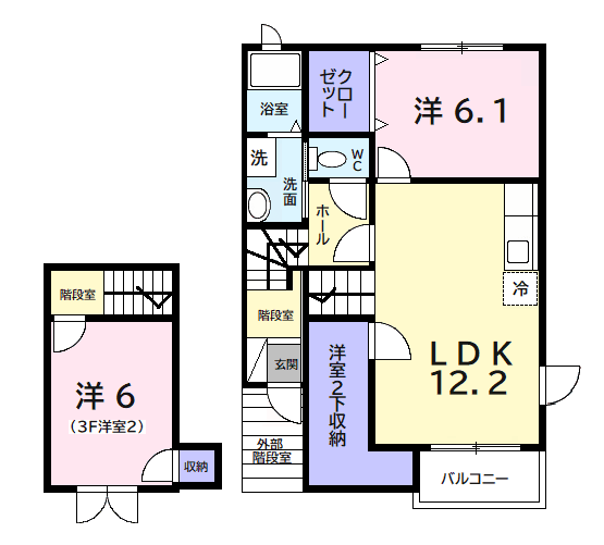 アヴニールⅡ(2LDK/2階)の間取り写真