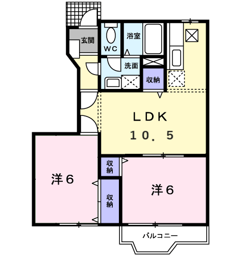 ラ・ボンヌ・シャンス.Ⅱ(2LDK/1階)の間取り写真