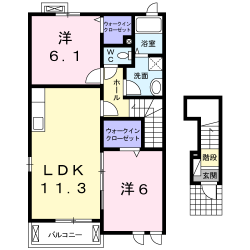 ブルックヴィラA(2LDK/2階)の間取り写真