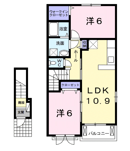 ベルプロムナードⅣ(2LDK/2階)の間取り写真