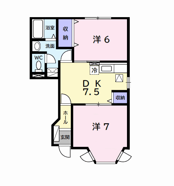 グレースコート2(2DK/1階)の間取り写真