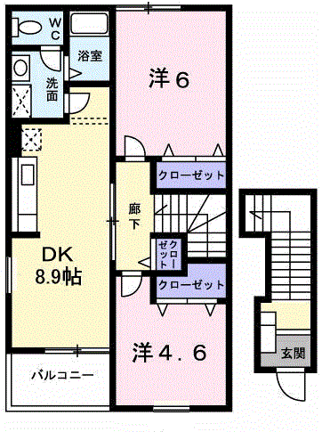 グレイスヒルB(2LDK/2階)の間取り写真