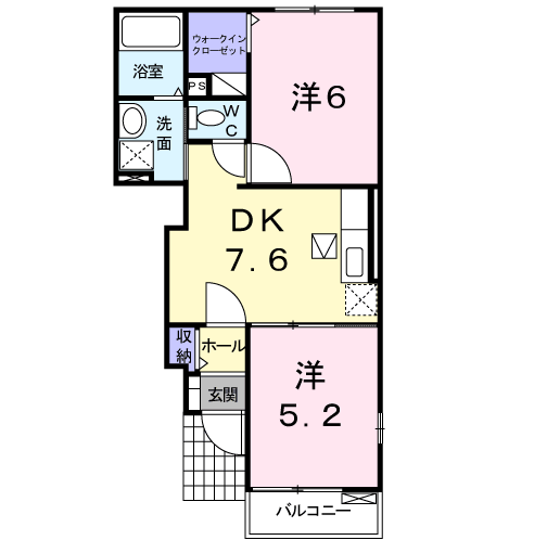 ヴァン ボヌール(2DK/1階)の間取り写真