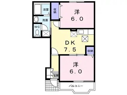 グレートビレッジ(2DK/1階)の間取り写真