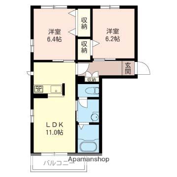 ドゥグランⅡA(2LDK/2階)の間取り写真