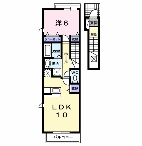 シュード コリーヌ(1LDK/2階)の間取り写真