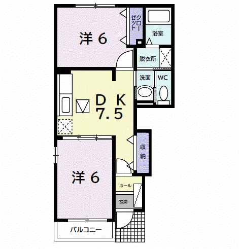 アブニールⅩⅤ(2DK/1階)の間取り写真