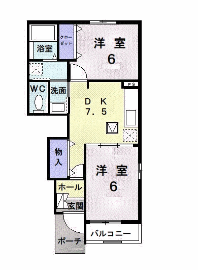アブニールⅩⅤ(2DK/1階)の間取り写真