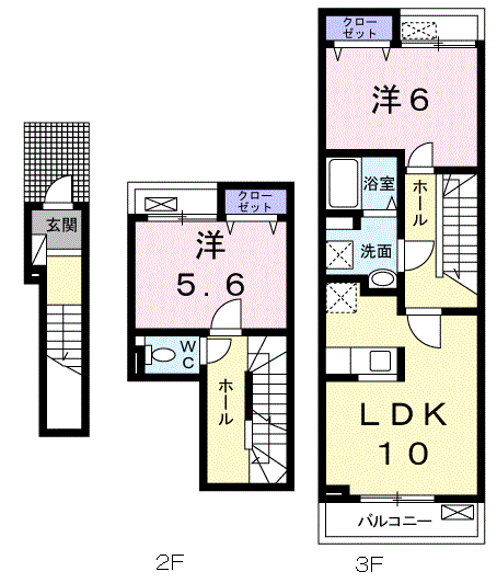 キンダーテラッセⅠ(2LDK/2階)の間取り写真