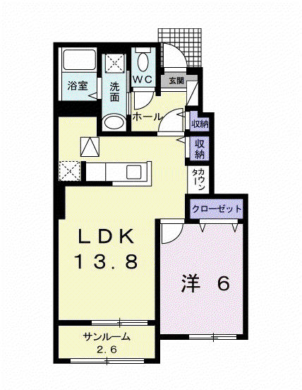 サンヴェール大芝Ⅱ B(1LDK/1階)の間取り写真
