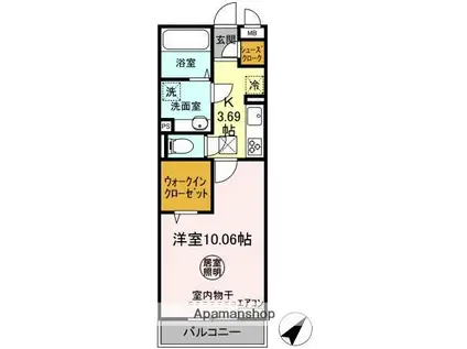 内房線 五井駅 徒歩2分 3階建 築8年(1K/1階)の間取り写真