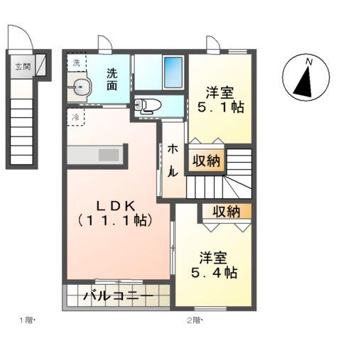 CALME BONHEUR1(2LDK/2階)の間取り写真