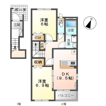 LUMINOUS(2DK/2階)の間取り写真