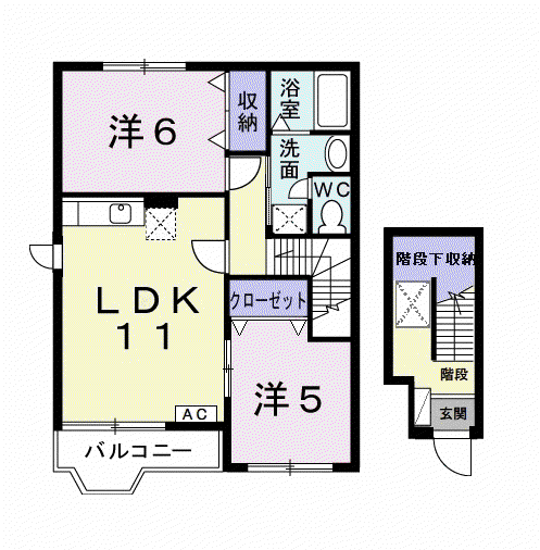 フィオーレⅠ(2LDK/2階)の間取り写真