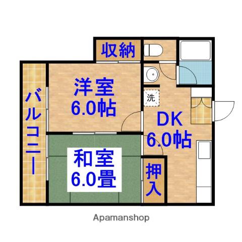 成東ハイツ(2DK/2階)の間取り写真