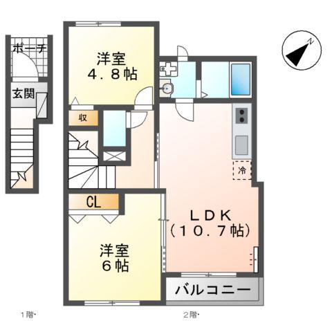 サンフラワー(2LDK/2階)の間取り写真
