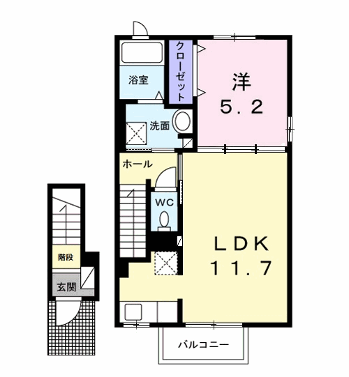 ブリリアント(1LDK/2階)の間取り写真