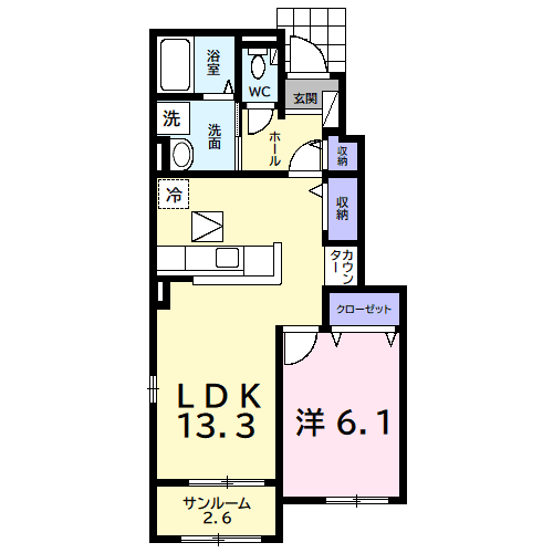 ミル・フラン(1LDK/1階)の間取り写真