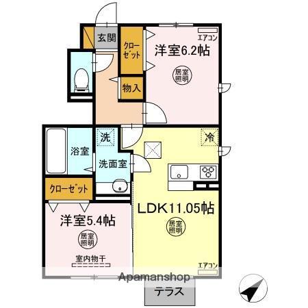 TETTO VERDE(2LDK/1階)の間取り写真