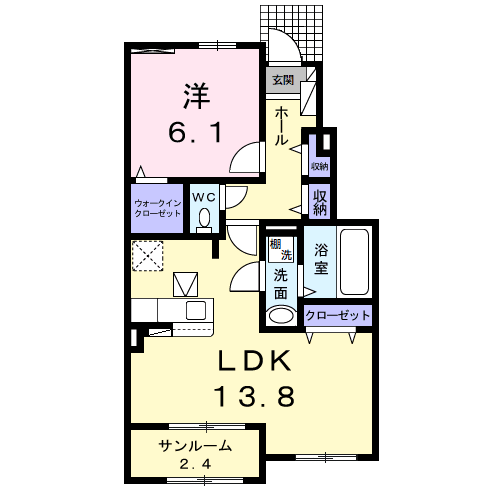 アール ブリーゼ B(1LDK/1階)の間取り写真