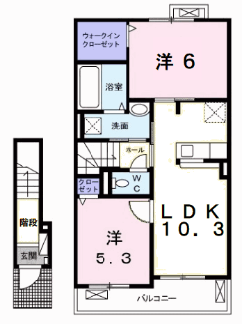 ミリュー ヴィラージュ ドゥ(2LDK/2階)の間取り写真