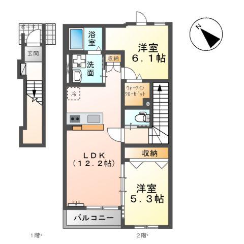 サン・ウイングC(2LDK/2階)の間取り写真