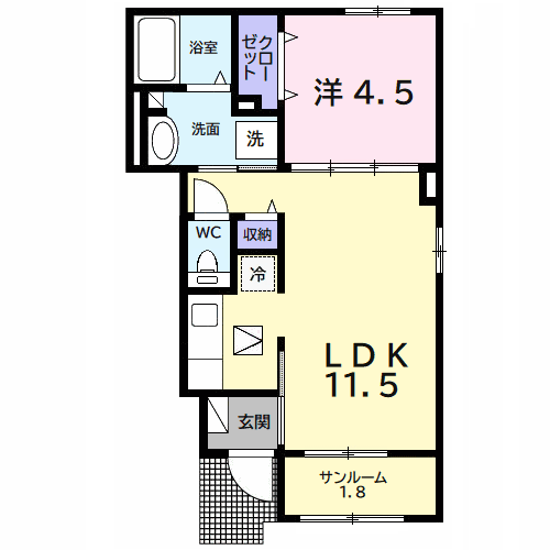 サンヴェール 蔵波 7(1LDK/1階)の間取り写真