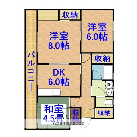 レインボーハウス有秋台西 C36棟(3DK/1階)の間取り写真