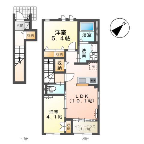 プランドール・K(2LDK/2階)の間取り写真