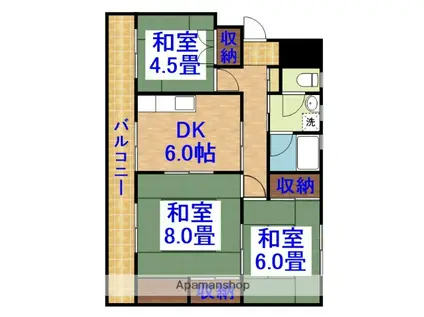 レインボーハウス有秋台西C35棟(3DK/4階)の間取り写真