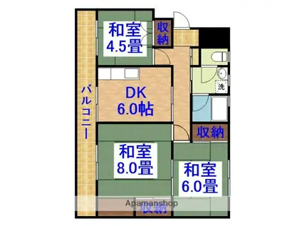 レインボーハウス有秋台西C35棟(3DK/3階)の間取り写真