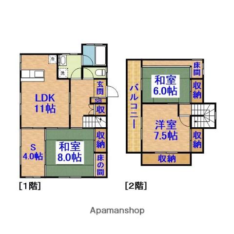 総武本線 松尾駅(千葉) 徒歩7分 2階建 築40年(3LDK)の間取り写真
