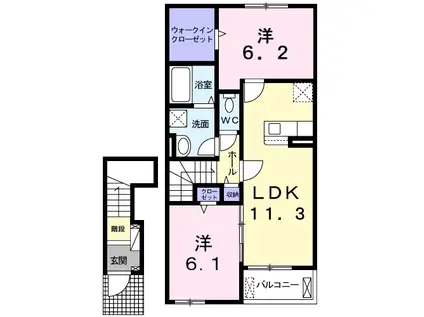 早野アパート1(2LDK/2階)の間取り写真