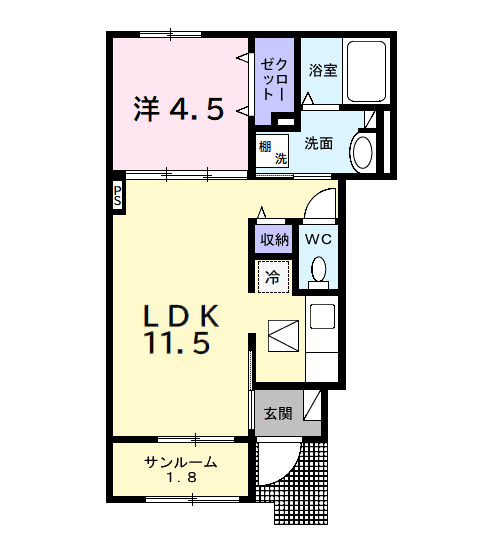 ヒカルサ市原姉ヶ崎ノース(1LDK/1階)の間取り写真